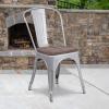 Flash Furniture Perry Metal Stackable Chair with Wood Seat, 1 Pack, Blue(Silver)