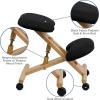 Flash Furniture Posey Mobile Wooden Kneeling Office Chair for Improved Posture, Height-Adjustable Ergonomic Office Kneeling Chair, Natural/Black(Black)
