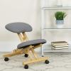 Flash Furniture Posey Mobile Wooden Kneeling Office Chair for Improved Posture, Height-Adjustable Ergonomic Office Kneeling Chair, Natural/Black(Grey)