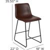 Flash Furniture Reagan 24″ LeatherSoft Counter Height Stools with Footrest, Mid-Century Modern Bucket Style Dining Chairs, Set of 2, Dark Brown