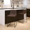 Flash Furniture Reagan 24″ LeatherSoft Counter Height Stools with Footrest, Mid-Century Modern Bucket Style Dining Chairs, Set of 2, Dark Brown