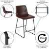 Flash Furniture Reagan 24″ LeatherSoft Counter Height Stools with Footrest, Mid-Century Modern Bucket Style Dining Chairs, Set of 2, Dark Brown