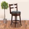 Flash Furniture Ronnie 26” High Cappuccino Wood Counter Height Stool with Single Slat Ladder Back and Black LeatherSoft Swivel Seat