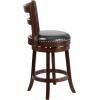 Flash Furniture Ronnie 26” High Cappuccino Wood Counter Height Stool with Single Slat Ladder Back and Black LeatherSoft Swivel Seat