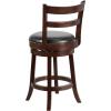 Flash Furniture Ronnie 26” High Cappuccino Wood Counter Height Stool with Single Slat Ladder Back and Black LeatherSoft Swivel Seat