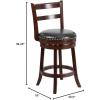 Flash Furniture Ronnie 26” High Cappuccino Wood Counter Height Stool with Single Slat Ladder Back and Black LeatherSoft Swivel Seat