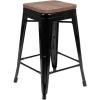 Flash Furniture Sinclair 24″ High Backless Mint Green Counter Height Stool with Square Wood Seat(Black)