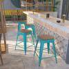 Flash Furniture Sinclair 24″ High Backless Mint Green Counter Height Stool with Square Wood Seat(Crystal Teal-blue)