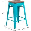 Flash Furniture Sinclair 24″ High Backless Mint Green Counter Height Stool with Square Wood Seat(Crystal Teal-blue)