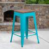 Flash Furniture Sinclair 24″ High Backless Mint Green Counter Height Stool with Square Wood Seat(Crystal Teal-blue)