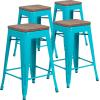 Flash Furniture Sinclair 24″ High Backless Mint Green Counter Height Stool with Square Wood Seat(Crystal Teal-blue)