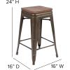 Flash Furniture Sinclair 24″ High Backless Mint Green Counter Height Stool with Square Wood Seat(Gun Metal)