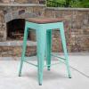 Flash Furniture Sinclair 24″ High Backless Mint Green Counter Height Stool with Square Wood Seat(Mint Green)