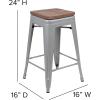 Flash Furniture Sinclair 24″ High Backless Mint Green Counter Height Stool with Square Wood Seat(Silver)