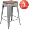 Flash Furniture Sinclair 24″ High Backless Mint Green Counter Height Stool with Square Wood Seat(Silver)
