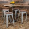 Flash Furniture Sinclair 24″ High Backless Mint Green Counter Height Stool with Square Wood Seat(Silver)