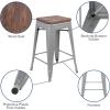 Flash Furniture Sinclair 24″ High Backless Mint Green Counter Height Stool with Square Wood Seat(Silver)