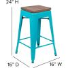 Flash Furniture Sinclair 24″ High Backless Mint Green Counter Height Stool with Square Wood Seat(Teal)