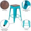 Flash Furniture Sinclair 24″ High Backless Mint Green Counter Height Stool with Square Wood Seat(Teal)