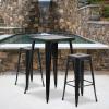 Flash Furniture Stone Commercial Grade 23.75″ Square Yellow Metal Indoor-Outdoor Bar Table Set with 2 Square Seat Backless Stools(Black)