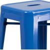 Flash Furniture Stone Commercial Grade 23.75″ Square Yellow Metal Indoor-Outdoor Bar Table Set with 2 Square Seat Backless Stools(Blue)