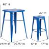 Flash Furniture Stone Commercial Grade 23.75″ Square Yellow Metal Indoor-Outdoor Bar Table Set with 2 Square Seat Backless Stools(Blue)