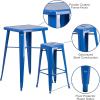 Flash Furniture Stone Commercial Grade 23.75″ Square Yellow Metal Indoor-Outdoor Bar Table Set with 2 Square Seat Backless Stools(Blue)