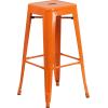 Flash Furniture Stone Commercial Grade 23.75″ Square Yellow Metal Indoor-Outdoor Bar Table Set with 2 Square Seat Backless Stools(Orange)