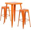 Flash Furniture Stone Commercial Grade 23.75″ Square Yellow Metal Indoor-Outdoor Bar Table Set with 2 Square Seat Backless Stools(Orange)