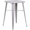 Flash Furniture Stone Commercial Grade 23.75″ Square Yellow Metal Indoor-Outdoor Bar Table Set with 2 Square Seat Backless Stools(Silver)