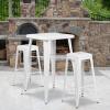 Flash Furniture Stone Commercial Grade 23.75″ Square Yellow Metal Indoor-Outdoor Bar Table Set with 2 Square Seat Backless Stools(White)