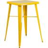 Flash Furniture Stone Commercial Grade 23.75″ Square Yellow Metal Indoor-Outdoor Bar Table Set with 2 Square Seat Backless Stools(Yellow)