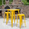Flash Furniture Stone Commercial Grade 23.75″ Square Yellow Metal Indoor-Outdoor Bar Table Set with 2 Square Seat Backless Stools(Yellow)