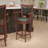 Flash Furniture Vestina 30″ LeatherSoft Barstool with Footrest and Arms, Classic Ladder Back Upholstered Bar Height Stool, Cherry Wood/Black