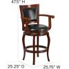 Flash Furniture Vestina 30″ LeatherSoft Barstool with Footrest and Arms, Classic Ladder Back Upholstered Bar Height Stool, Cherry Wood/Black