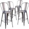 Flash Furniture 30” High Clear Coated Indoor Barstool with Back(Set of 4)
