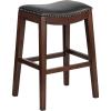 Flash Furniture Alphus 30” High Backless Cappuccino Wood Barstool with Black LeatherSoft Saddle Seat