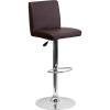 Flash Furniture Avery Contemporary White Vinyl Adjustable Height Barstool with Panel Back and Chrome Base (Pack of 2)(Brown)