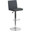 Flash Furniture Avery Contemporary White Vinyl Adjustable Height Barstool with Panel Back and Chrome Base (Pack of 2)(Grey)