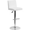 Flash Furniture Avery Contemporary White Vinyl Adjustable Height Barstool with Panel Back and Chrome Base (Pack of 2)(White)