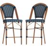 Flash Furniture Bordeaux Commercial Grade Bistro Counter Height Stool, Stackable Indoor/Outdoor Dining Stool, 26″ High, Set of 2, Navy/White and Natural Finish(Navy & White/Natural Frame)