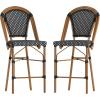 Flash Furniture Bordeaux Commercial Grade Bistro Counter Height Stool, Stackable Indoor/Outdoor Dining Stool, 26″ High, Set of 2, Navy/White and Natural Finish(Black & White/Natural Frame)