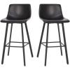 Flash Furniture Caleb Modern Commercial Barstools with Footrests – Black LeatherSoft -30 Inch – Black Matte Iron Frame – Armless – Set of 2(Black Leathersoft/Black)