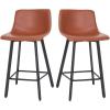 Flash Furniture Caleb Modern Commercial Barstools with Footrests – Black LeatherSoft -30 Inch – Black Matte Iron Frame – Armless – Set of 2(Cognac Leathersoft/Black)