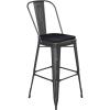 Flash Furniture Carly Commercial Grade 30″ High Black Metal Indoor-Outdoor Bar Height Stool with Back and Black Polystyrene Seat(Black/Black)