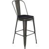 Flash Furniture Carly Commercial Grade 30″ High Black Metal Indoor-Outdoor Bar Height Stool with Back and Black Polystyrene Seat(Copper/Black)