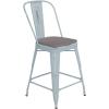 Flash Furniture Carly Commercial Grade 30″ High Black Metal Indoor-Outdoor Bar Height Stool with Back and Black Polystyrene Seat(Gray Seat/Green-blue Frame)