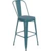Flash Furniture Carly Commercial Grade 30″ High Black Metal Indoor-Outdoor Bar Height Stool with Back and Black Polystyrene Seat(Kelly Blue-teal/Teal-blue)