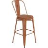 Flash Furniture Carly Commercial Grade 30″ High Black Metal Indoor-Outdoor Bar Height Stool with Back and Black Polystyrene Seat(Orange/Teak)