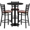 Flash Furniture Clark 30” Round Black Laminate Table Set with 3 Ladder Back Metal Barstools – Cherry Wood Seat